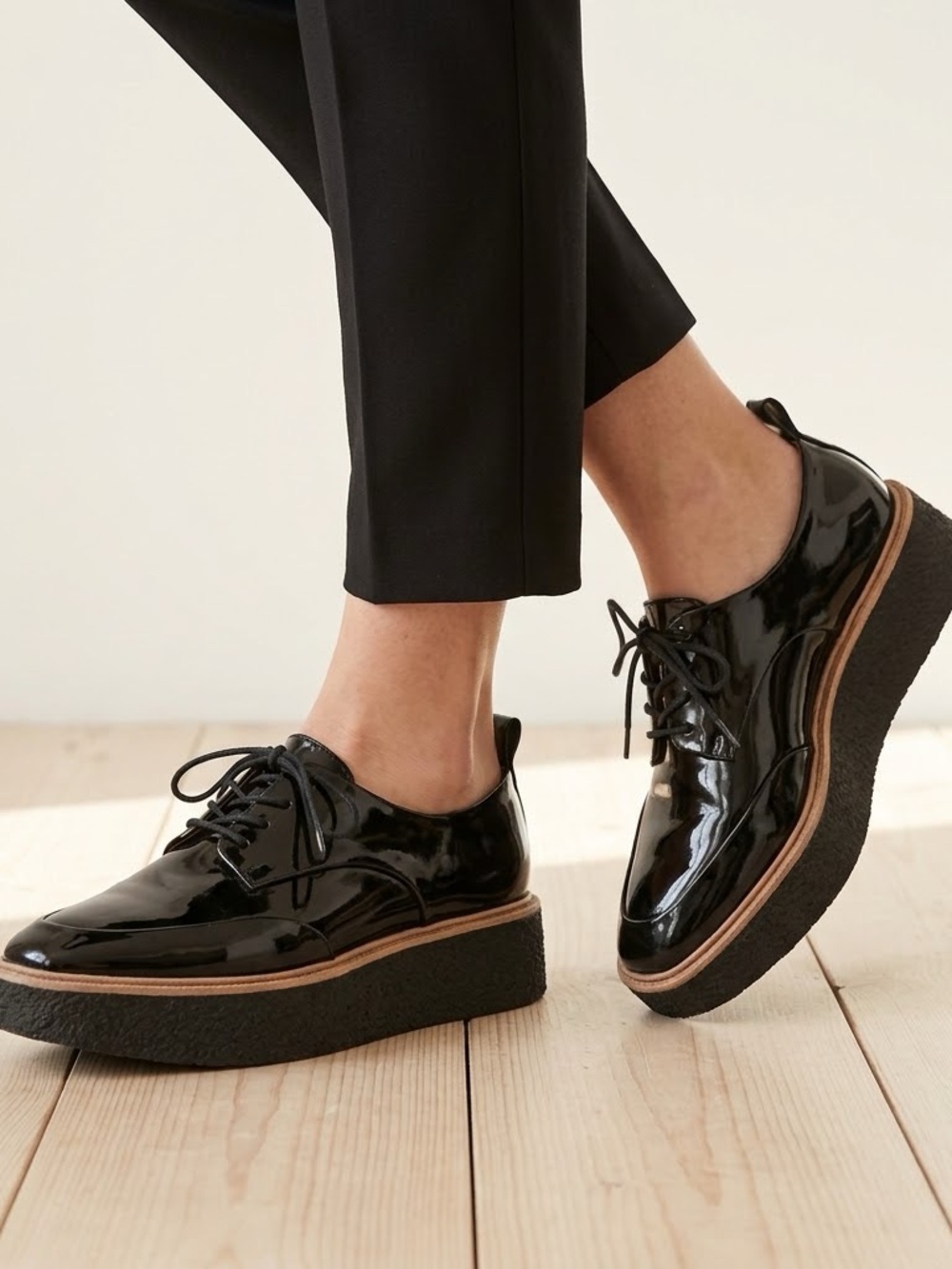 ZARA black patent leather platform Oxford shoes size EU 39/ US 8.5